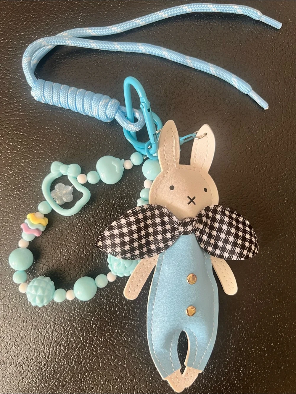 Blue Bunny Bag Charm & Beaded Wristlet Set